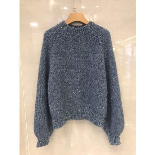 Fashion ladies 2021 new long sleeve sexy casual solid color butterfly yarn sweater 1020