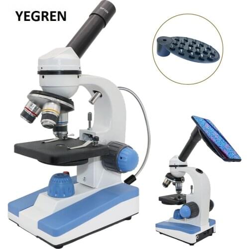 Student Biological Microscope 2000X Monocular Microscope 360 Rotatable Head Top USB LED & Adjusted Bottom Illuminated Microscope