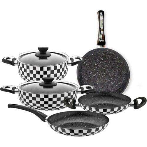 Papilla 7 Piece Royal Tokyo Checkers Granite Pot Pan Set