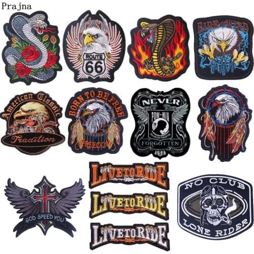 Prajna Punk Live to Ride Skull Patches Embroidered Patches For Clothing Eagle Paw Biker Iron On Patches For Jacket Jeans Stripe