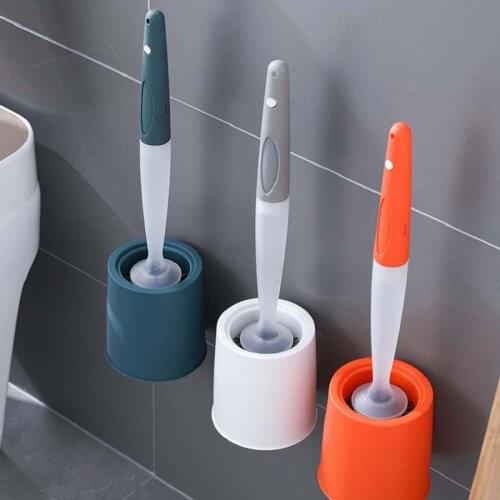 New Silicone Toilet Brush With Long Handle And TPR Brush Head Shoot At The Touch Of Button No Dead Ends Toilet Cleaning Tools