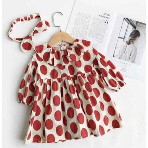 Fall Little Children Clothes Dots Long Sleeve Princess Dress with Hair Hoop Cute Toddler Girls Costume Vestidos Pretty Outfits