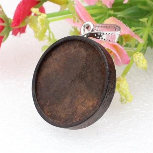 Fit 25mm Glass/Cabochon Wooden Round Vintage Frame bezel Settings,Dark Brown Color Bezel For DIY Necklace 10pcs/lot K06018