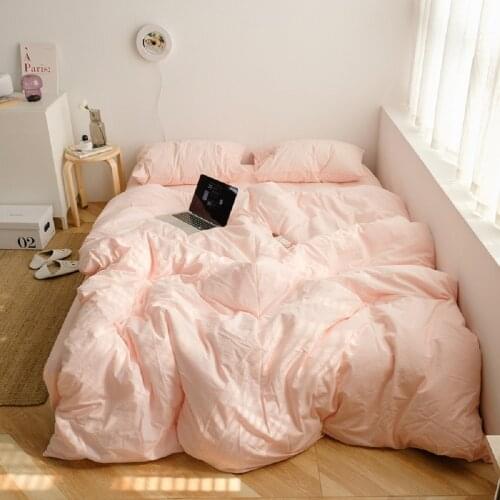 Duvet cover set sheet pink super soft quilt cover with pillow case 150x200 200x200 solid color simple style