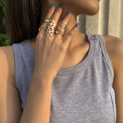 European and American Simple Jewelry with Opening Adjustable Fashion Ring Geometric Curve Irregular Suit Ring for Female 2021