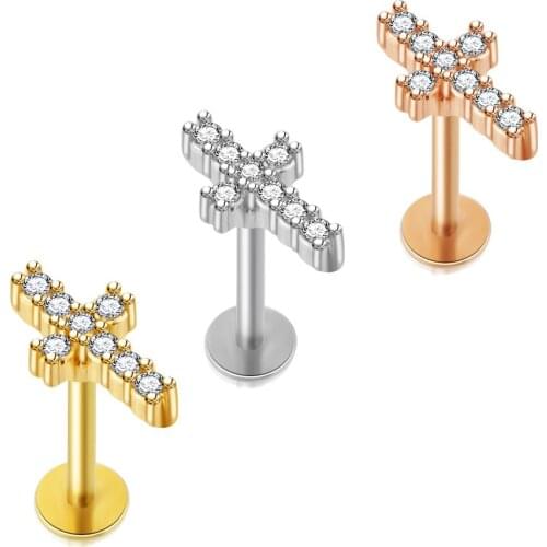 1Pc 16G Stainless Steel Labret Lip Ring Ball Stud Cross Labret Back Piercing Jewelry