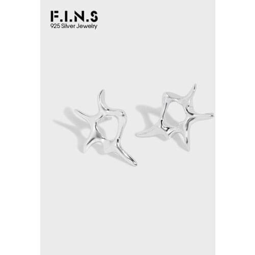 F.I.N.S Minimalist Irregular 100% S925 Sterling Silver Stud Earrings Hollowed Glossy Real Silver 925 Ear Studs Fine Jewelry