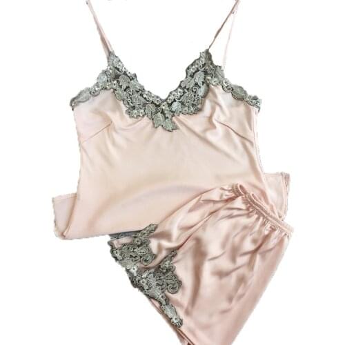 Silk Satin Lace Ladies Nightwear two-pieces Pajamas Sets With Short Pants High Quality womens Indoor Suits Soft Sleepwear Sexy