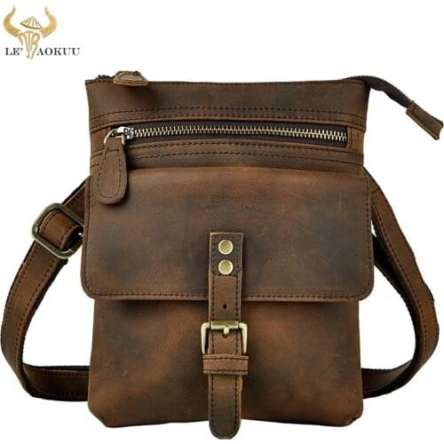 Men Fashion Leather Multifunction Casual Mochila Crossbody Bag Travel Case Phone Pouch Hook Belt Waist Pack Bag 6574-d