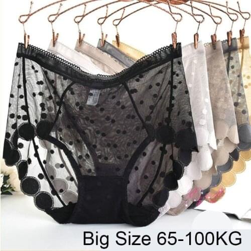 Intimate Sexy Woman Underpanties Dot Printing Ultra-thin Mesh Transparent Panties Seamless Femal Underwear Large Size XXXL 59