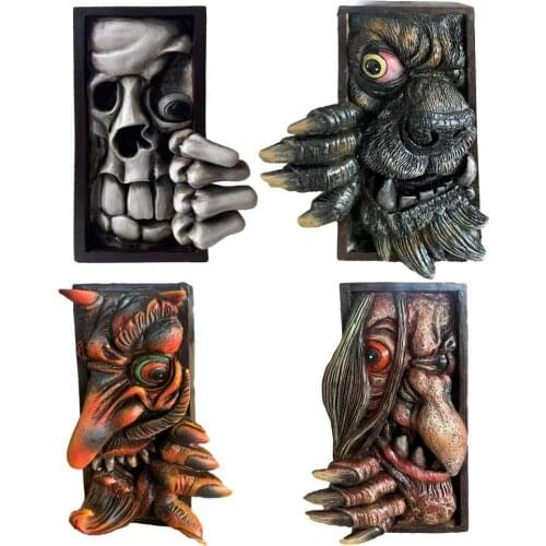 Horror Peeping Resin Bookends Devil Monster Face Bookstand Bookshelf Sculpture Collecting CD Albums Bookshelf Decor