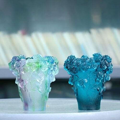 Eastern High-end Roses Design Vase Flowers Container Color Glazed Pot Fascination Luxry Crystal Artwork Desktop Arab Home Decor