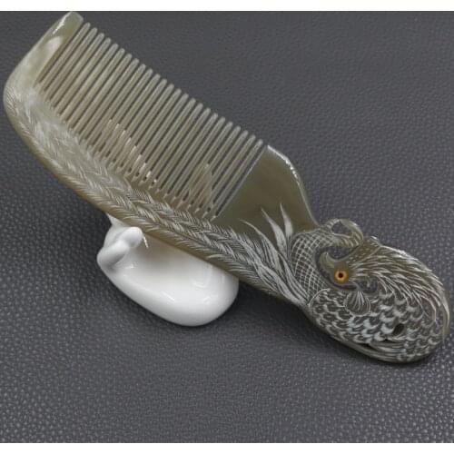 Vietnam Buffalo Horn Comb-Phoenix Engraved Horn Comb Anti Static Comb Hair Care Massage Tool