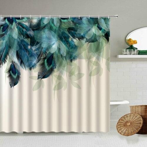 Nordic Peacocks Feather Pattern Shower Curtain Color Creative Design Bathroom Decoration With Hook Waterproof Polyester Screen