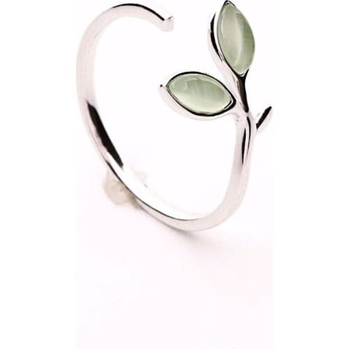 DreamySky Real Pure Silver Color Large Opal Leaf Rings For Women Wedding Jewelry Adjustable Size Big Finger Rings