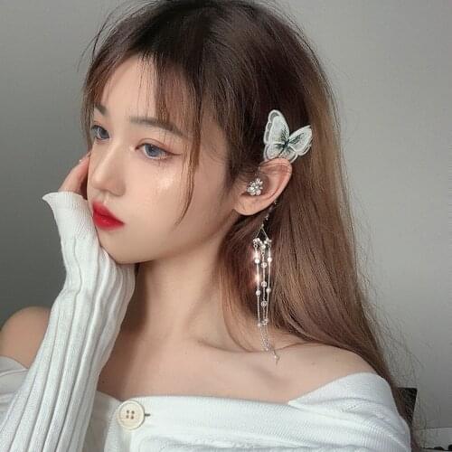 Luxury Fairy Single Piece Hollow Butterfly Clip Earrings for Women Clear Crystal Rhinestone Simulating Wing Earrings Jewelry