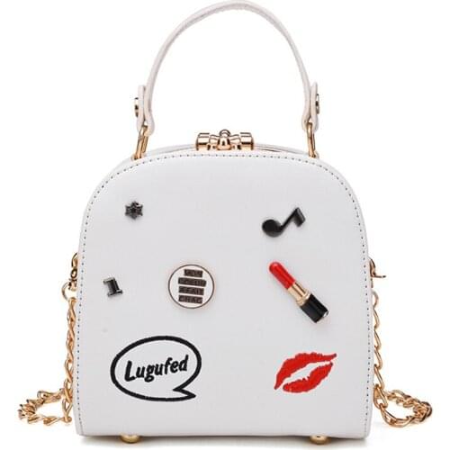 Women Bags Leather Handbag Shoulder Bags Cross Body Messenger Bag Tote Braccialini Style Handmade Art Cartoon Lipstick Badge