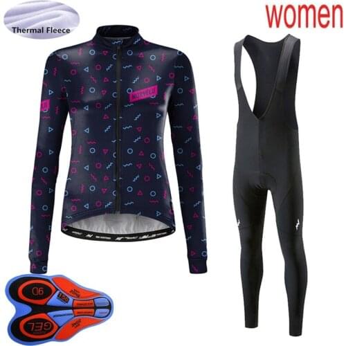 Womens Cycling Thermal Fleece Jersey Set Bike Uniform MTB Clothing Long Sleeve Triathlon Suit Outdoor Sportswear Bicycle Outfits