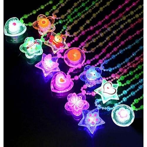 20pcs Multiple Cartoon Crystal Light Up Necklaces LED Pendants Plastic Necklace Glowing Party Birthday Gift Toys