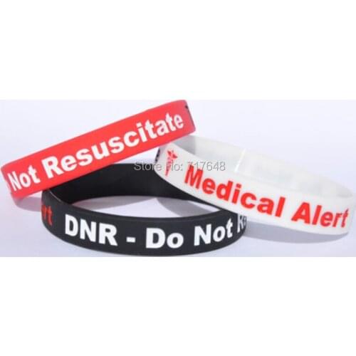 300pcs DNR DO NOT RESUSCITATE Medical Alert Wristband Silicone Bracelets free shipping by FEDEX