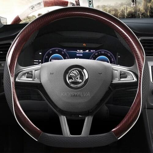 38CM Car Steering Wheel Cover for Skoda Octavia A5 A7 Rapid Spaceback Fabia Kodiaq Superb YETI Karoq Kamiq 2005-2019