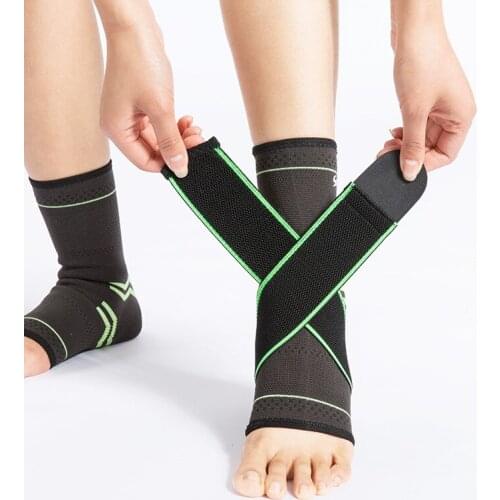 3D Pressurized Ankle Protectors Nylon Knitted Basketball Sports Gym Badminton Bandage Ankle Sleeve Brace with Strap Belt