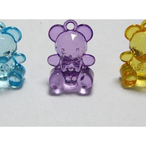 50 Mixed Colour Transparent Acrylic 3D Bear Charm Pendants 19X14mm