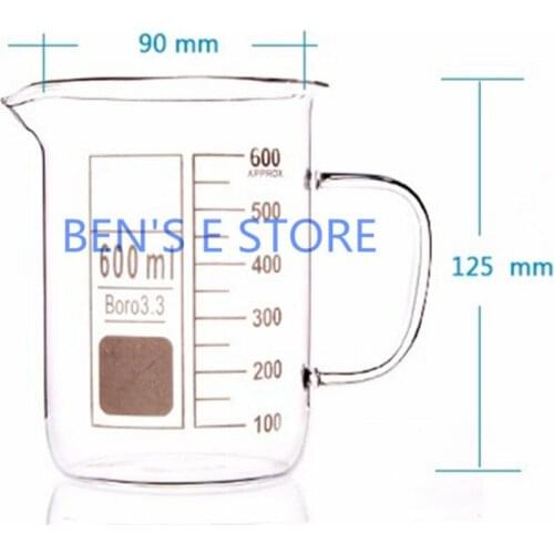 600mL Glass Beaker with Handle New Chemical Lab Glassware Borosilicate Glass 3.3