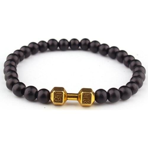 8mm Dumbbell Punk multicolor Agate Chakra Healing Reiki Buddha Yoga Bracelet elastic adjustable Volcanic Stone Bangles ugh4de