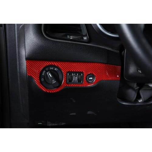 Headlight Switch Decorative Cover Trim Sticker for Dodge Charger 2010+ Car Accessories Interior Soft Carbon Fiber Red Black