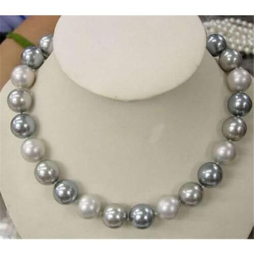 Free shopping! 12mm Elegant white Silver Gray Shell Pearl Necklace 18" AAA