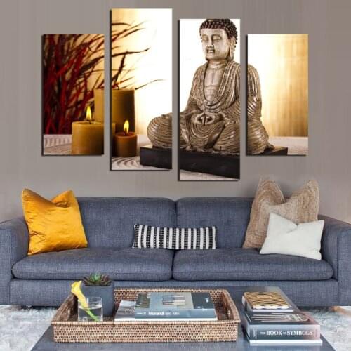 Large Buddha Art Modern Canvas Painting Praying Buddha With Candle Wall Pictures Decoration Buddha Religion Haning On Wall Decor