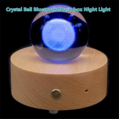 Beech Crystal Ball Bluetooth Music Box Luminous Crystal Music Box Christmas Wood Gift Ornaments Lamp Night Kawaii Decor Gifts