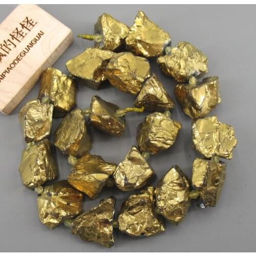 APDGG Natural 18x20-20x22mm Gold Titanium Quartz Rough Loose Nugget Beads 15.5" Jewelry Making DIY