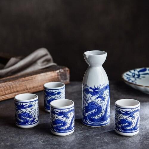 Household Japanese style ceramic liquor tableware wine cup pot antique separator yellow wine sake bottle tray small wine set