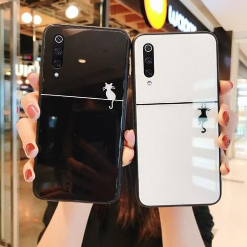 For OPPO R19 R17 R15 Pro R11 R9 Plus Case Luxury Cat shadow Hard Tempered glass Cover For oppo r15x r9s r11s plus R15 funda