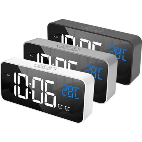 Music LED Digital Alarm Clock Temperature Display Desktop Electronic Mirror Clocks Home Table Decoration Voice Control