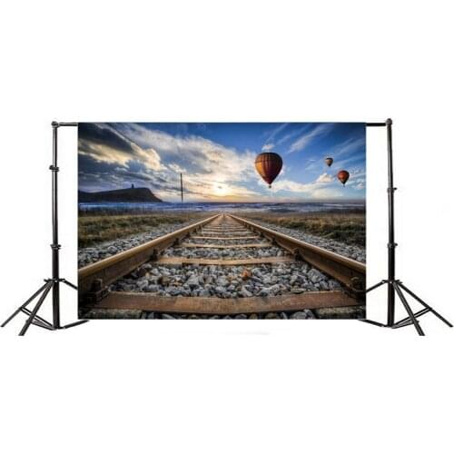 Photography Backdrop Old Railroad Track Hot Air Balloon