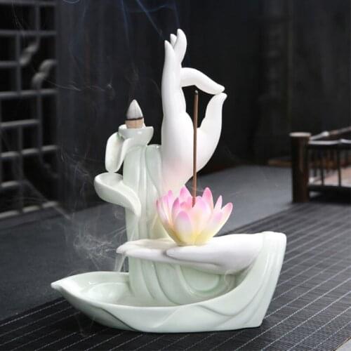 Ceramic Backflow Incense Burner Tathagata Buddha Lotus Incense Cones Stick Holder Incense Creative Home Bouddha Decor