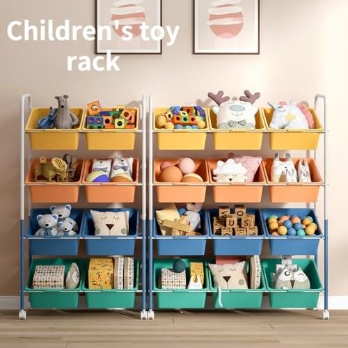 Bookshelf, childrens toy rack, household goods, multi-layer trolley rack, floor-to-ceiling childrens toy storage rack