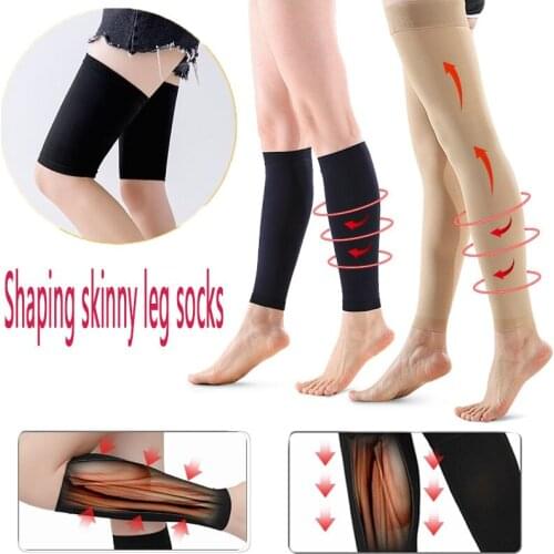 Prevent Calf Varicose Veins Compression Sock Medical Grade One Pressure Treat Varicose Leg Women Slim Socks Black Skin Color