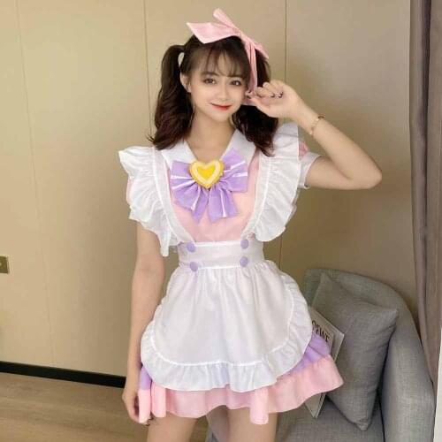 Cosplay Maid Costume Anime Dress Pink and White Apron Dress Lolita Bow Dress Cosplay Costume New