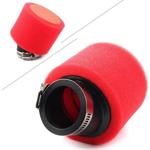 Red 50mm Motorcycle Air Filter Angled for ATV Go Kart Moped Scooter Pocket Dirt Bike Universal