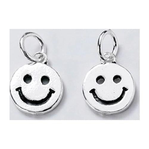 925 Sterling Silver Smile Face Round Charms For Women Men DIY Jewelry Accessories 12mm Happy Face Design S925 Silver Pendant