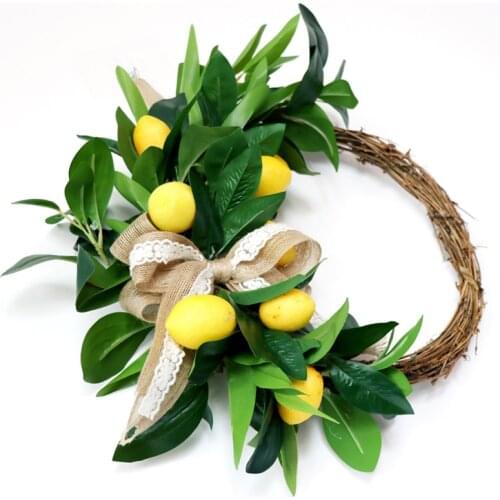 Lemon Green Leaves Fake Flower Wreath Holiday Supplies Garland Hanging Pendant Party Festival Wedding Decor Fall Simulation