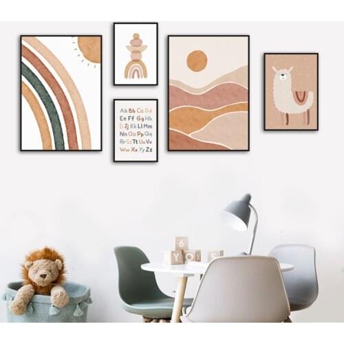 Cartoon Llama Mountain Rainbow Alphabet Love Nursery Wall Art Print Canvas Painting Nordic Poster Decor Pictures For Living Room