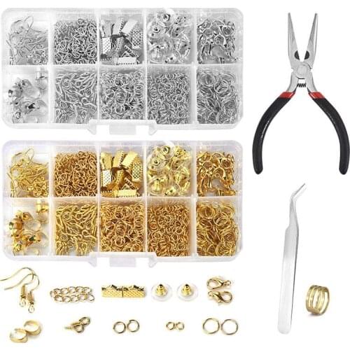 Alloy Accessories Set DIY Jewelry Findings Tool Earrings Hook Earplugs Open Jump Rings Lobster Clasp Jewelry Making Supplies Kit