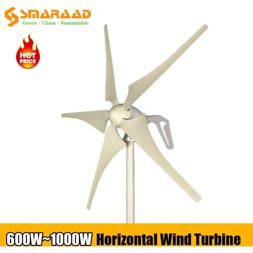 Latest Design 1000W Windmill 12v 24v New Energy 6 Blades Horizontal Wind Turbine Generator Free MPPT Controller For Homeuse