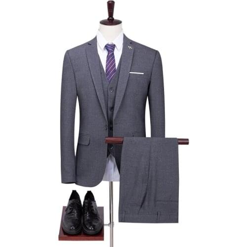 2019 New Grey Suit Men Slim Fit Formal Mens 3 Piece Suit Groomsmen Wedding Suits For Men Costumes Homme(Jacket+Pants+Vest)