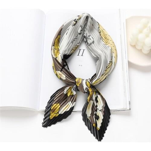Silk Crinkle Women Square Head Scarf Luxury Print Elegant Neckerchief Hair Tie Band Bag Hijab Bandana Shawl 70cm*70cm Dropship